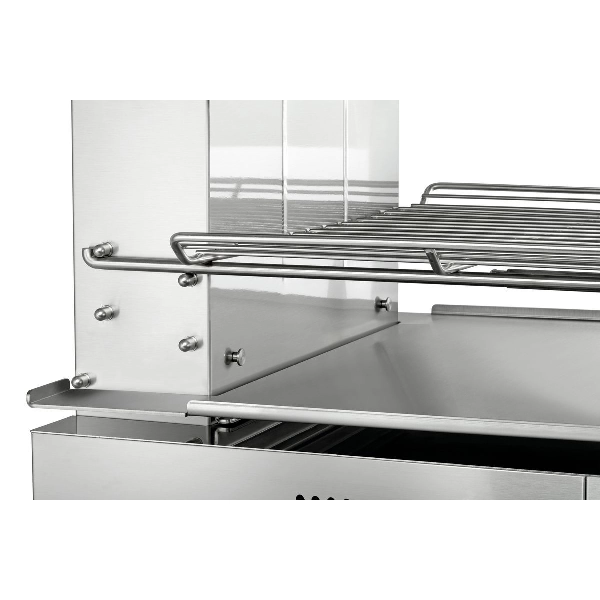 Bartscher 101548 Salamander Ansicht seitlich der Höhenverstellung des Gitters in hohe Höhe