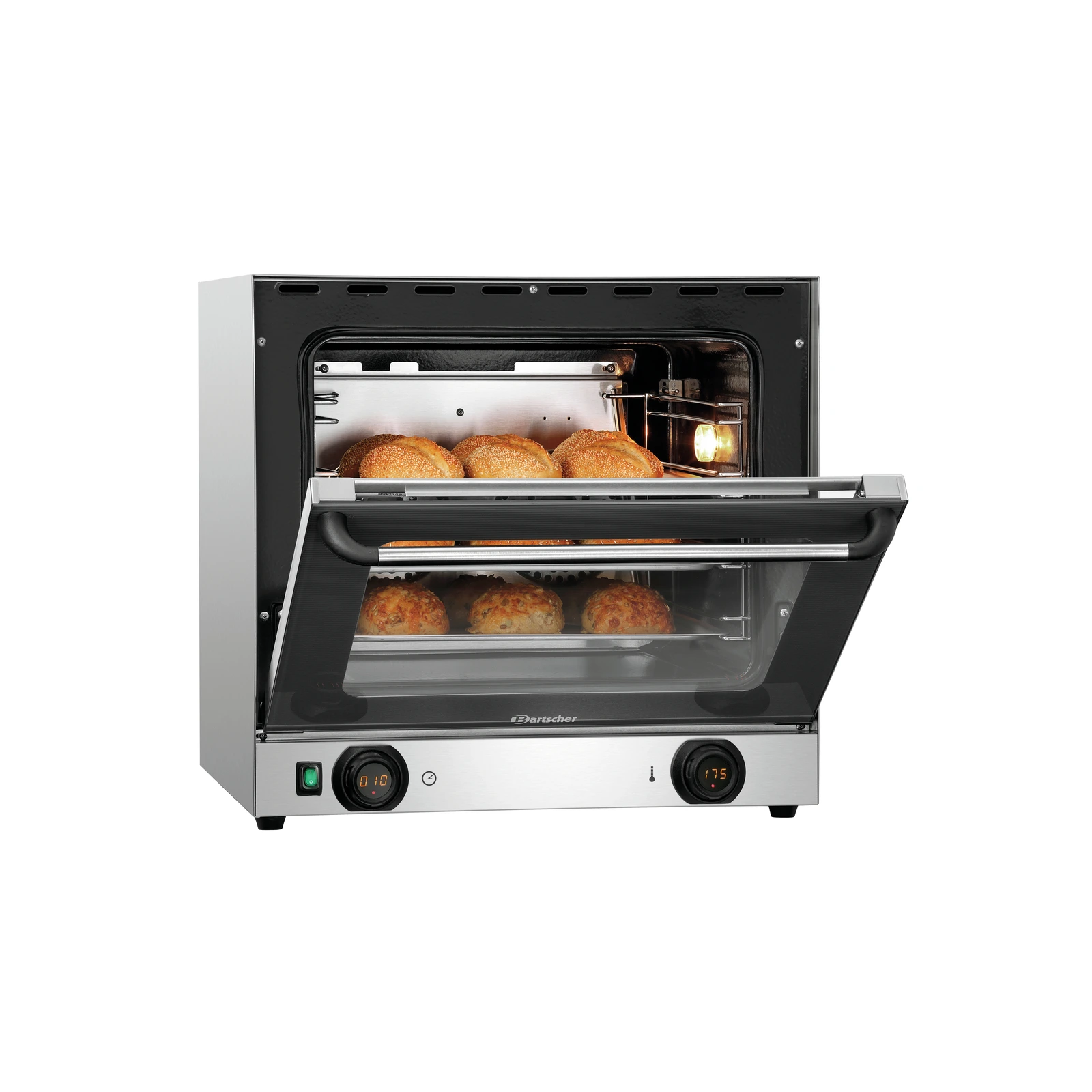 Bartscher A120796 Heißluftofen AT90-MDI Ansicht halboffen mit Essen