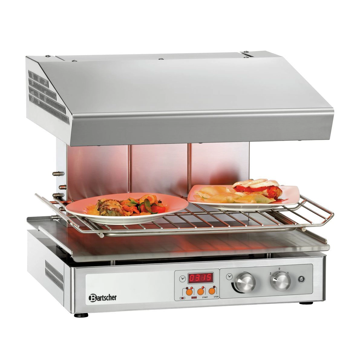 Bartscher 101548 Salamander mit zwei Tellern in niedriger Höhe