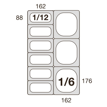 Contacto Größenübersicht des GN Maßes 1/12 und 1/6