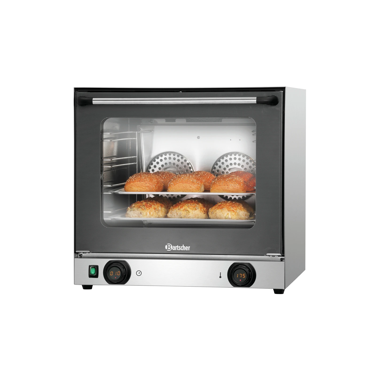 Bartscher A120796 Heißluftofen AT90-MDI Ansicht geschlossen mit Essen nach links gedreht