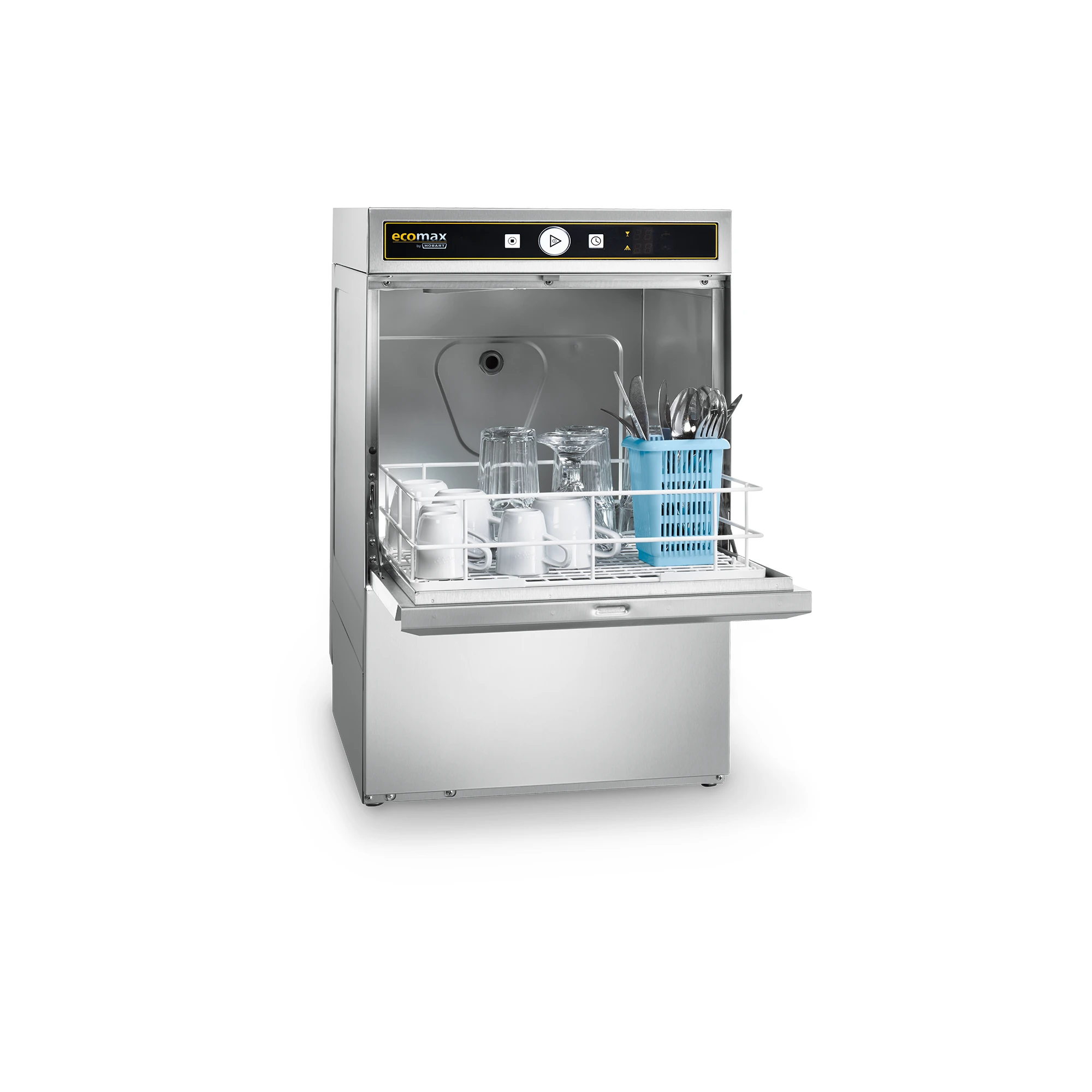 Ecomax G404 Glaeserspuelmaschine geoeffnet mit Korb fuer Tassen und Besteck