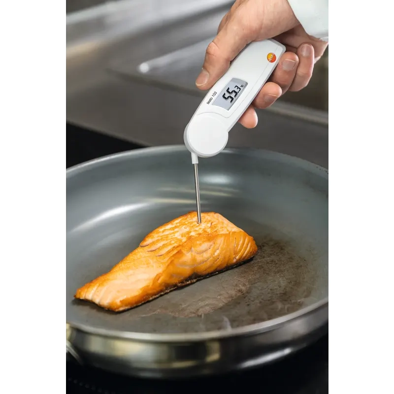 Testo 05600103 103 Einstechthermometer Temperaturmessung Lachs in der Pfanne