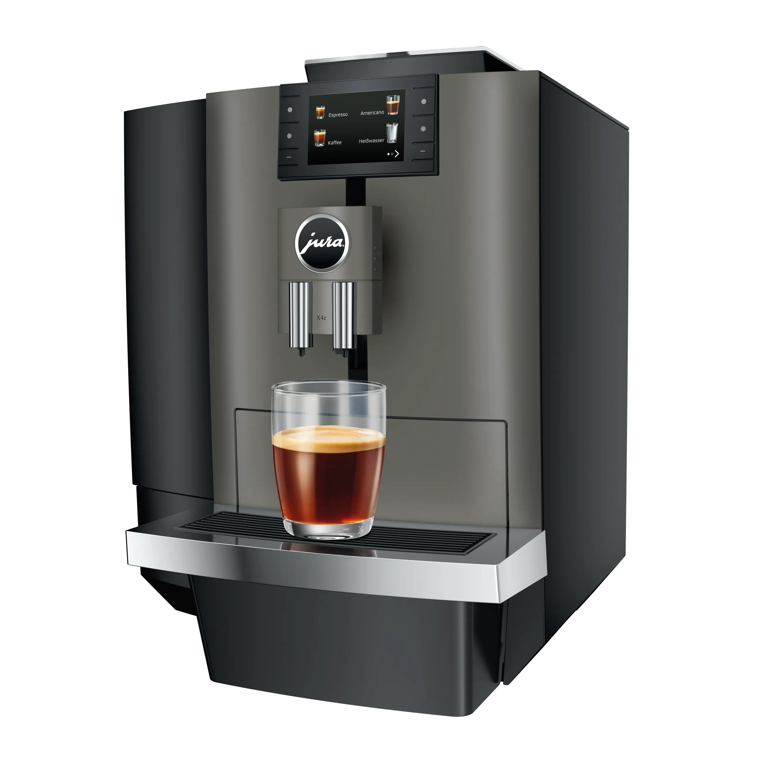 Jura Kaffeevollautomat 15626 X4c in der Seitenansicht mit einem Getränk