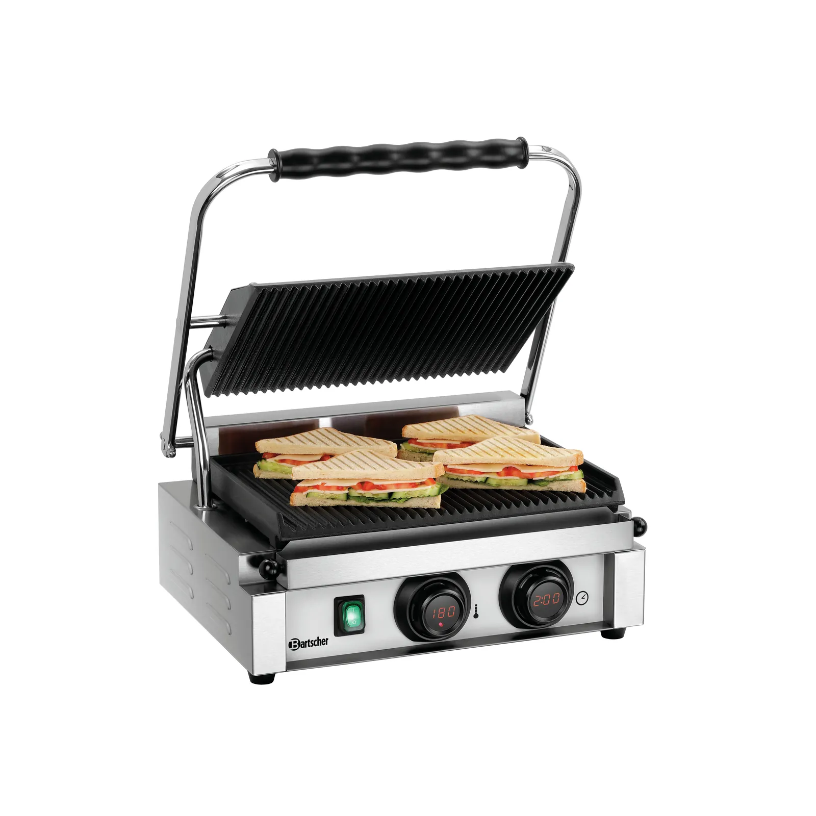 Bartscher A150974 Kontaktgrill Panini MDI Ansicht Komplett mit Essen
