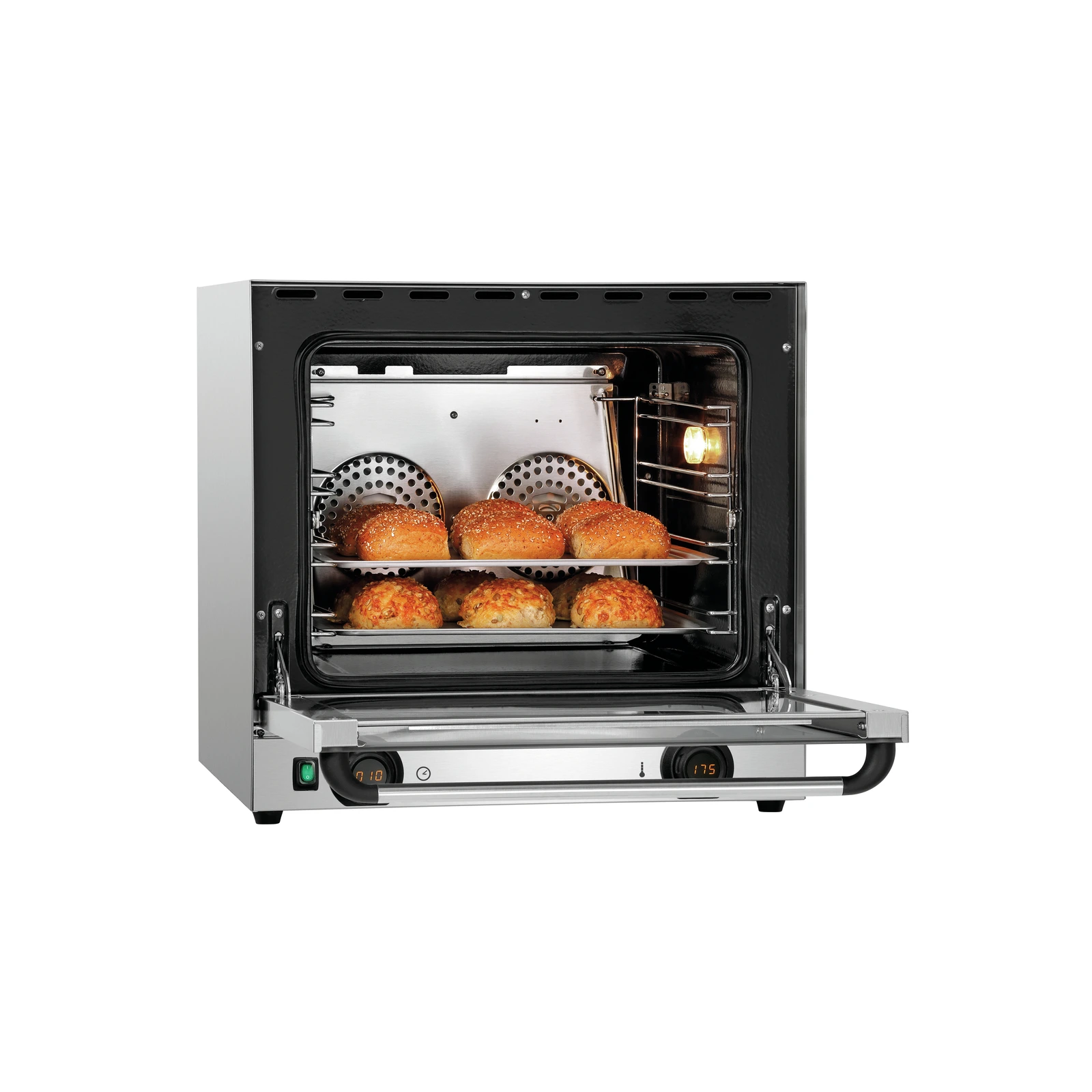 Bartscher A120796 Heißluftofen AT90-MDI Ansicht geöffnet mit Essen