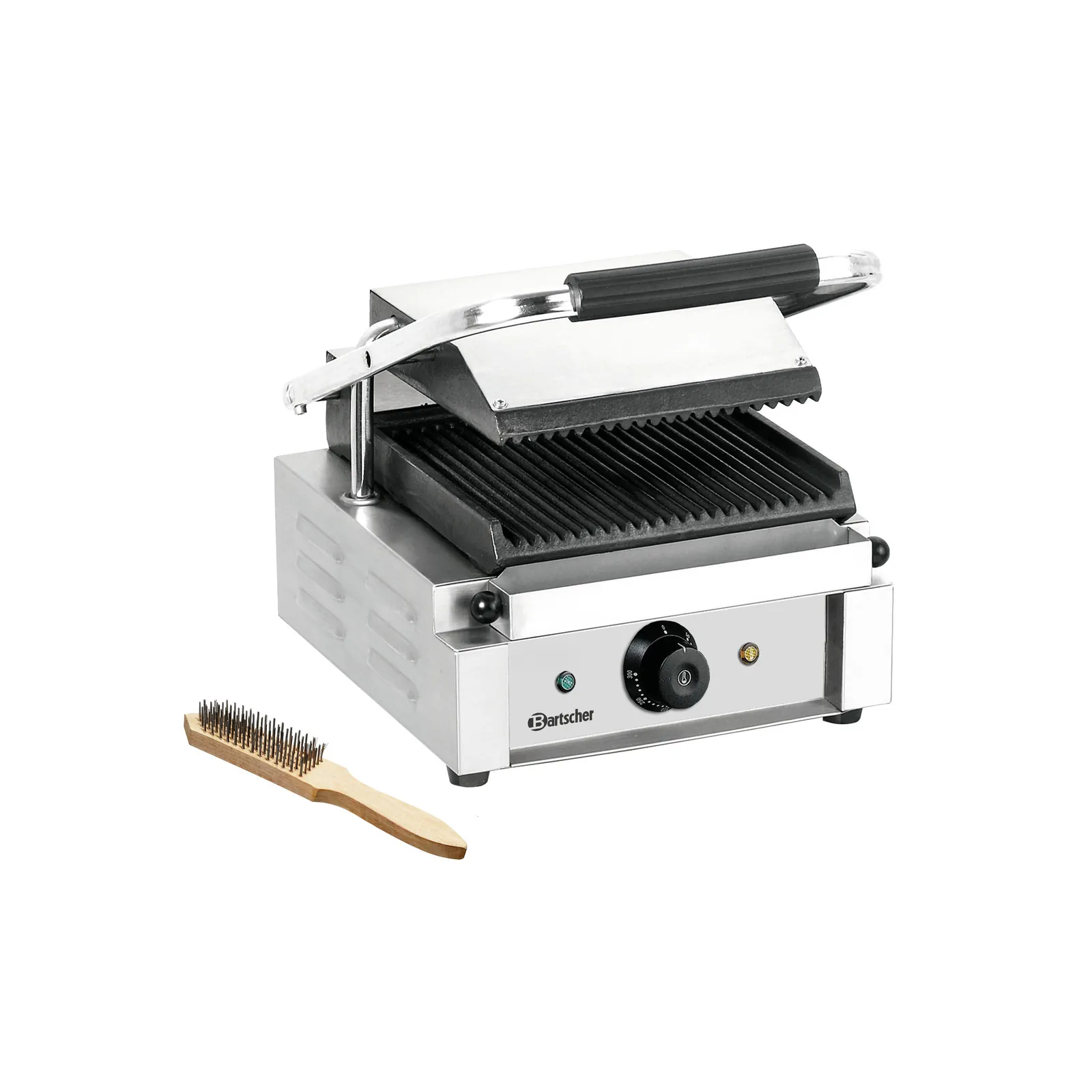 Bartscher A150670 Kontaktgrill Gerillt Ansicht Komplett mit Bürste