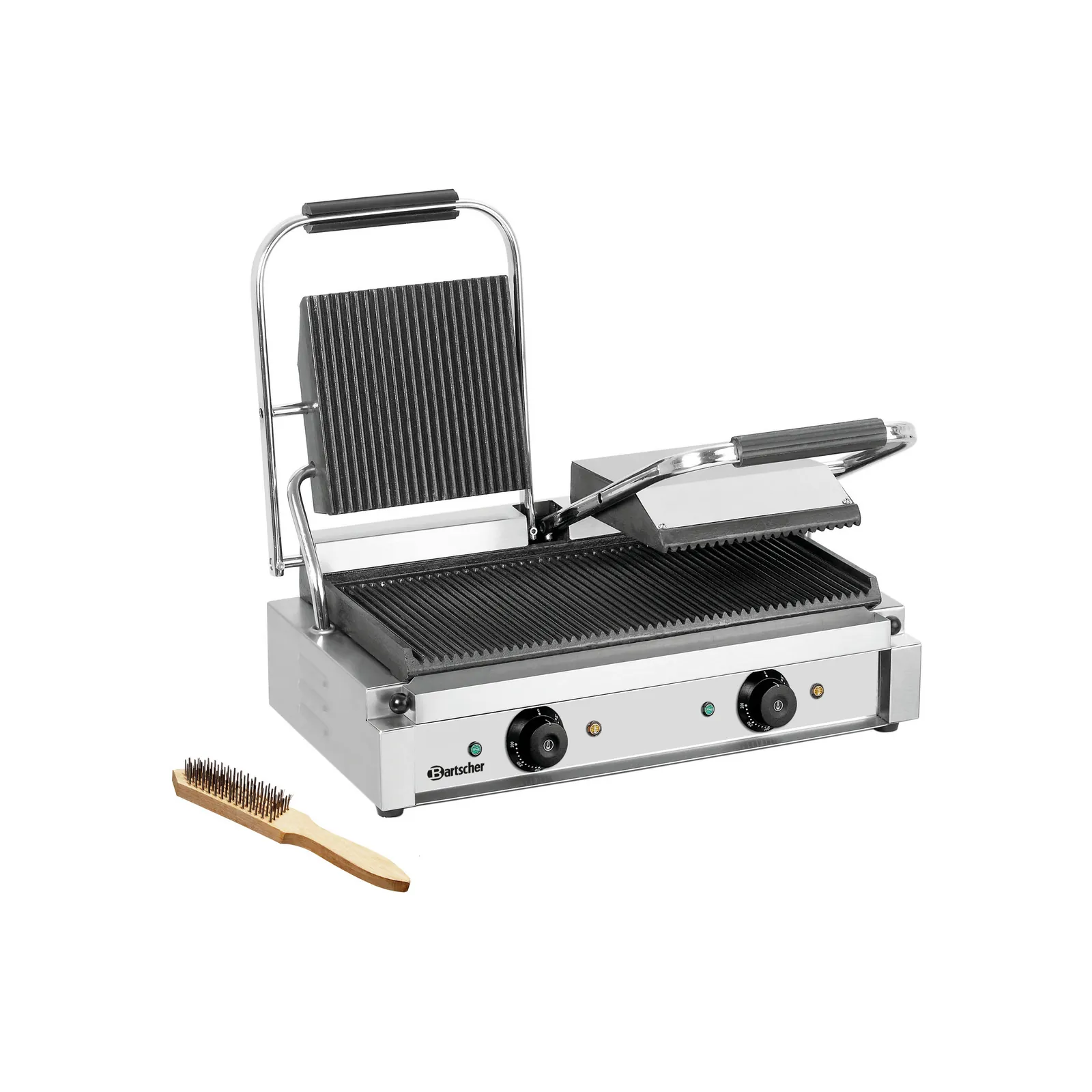 Bartscher A150671 Kontaktgrill Gerillt Ansicht Komplett mit Bürste