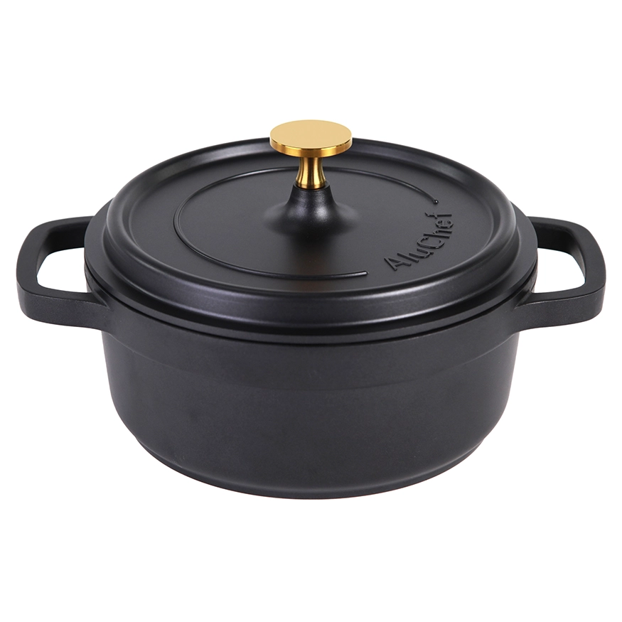 Contacto AluChef Kasserolle Aluminiumgussdruck mit goldfarbenem Knopfgriff rund schwarz 6980208