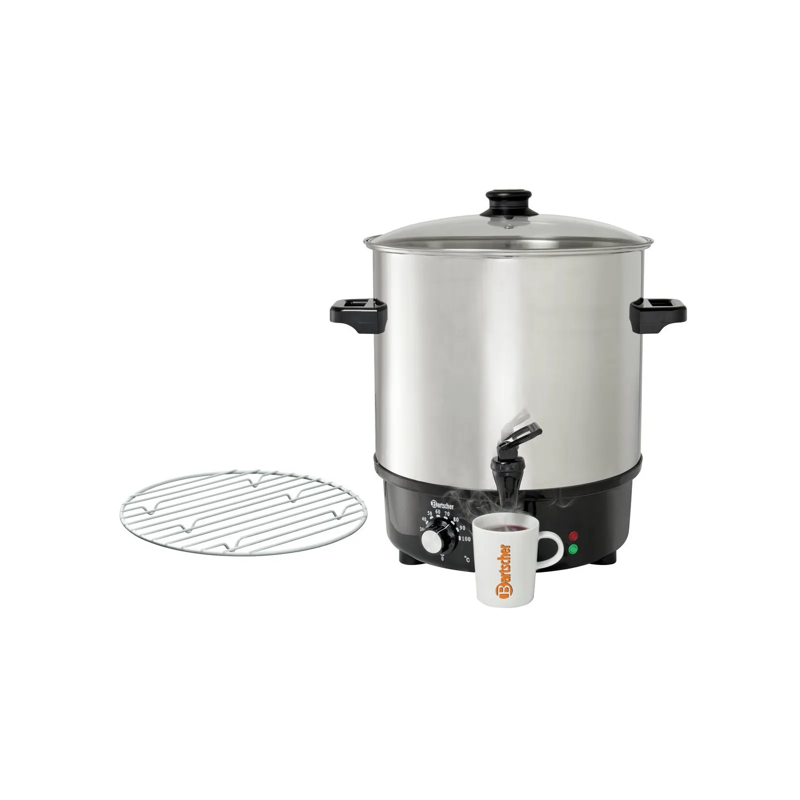 Bartscher A200052 Glühweintopf Ansicht Komplett mit Tasse und Untersetzer